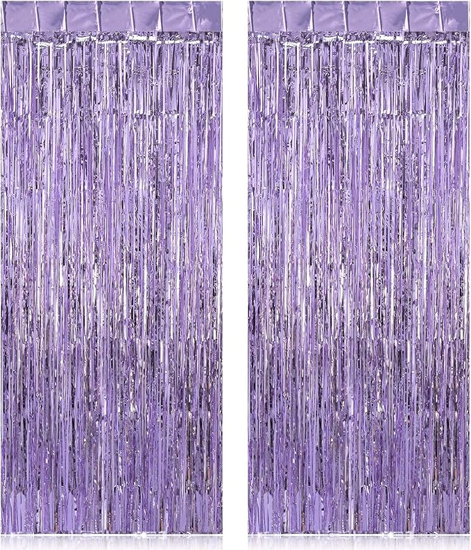 2 Pack Fringe Curtains Backdrops, Foil Fringe Curtains, Door Streamers for Birthday Wedding Bridal Shower Holiday Graduation Party Decorations, Photo Booth Backdrops, Light Purple