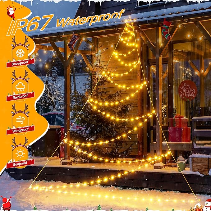 Ollny Outdoor Lighted Christmas Decorations 13FT Tall, IP67 Waterproof Outdoor Christmas Lights with 3 Timers and 8 Lighting Modes, Xmas Decor Light for House Yard Window Wall Decorations (Warm White)