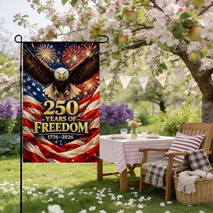 4th of July Decorations - America 250th Anniversary Garden Flag | 250 Years of Freedom Patriotic Banner, Fourth of July Accessories for Garden Yard Porch Patio Lawn Outdoor Outside Decor