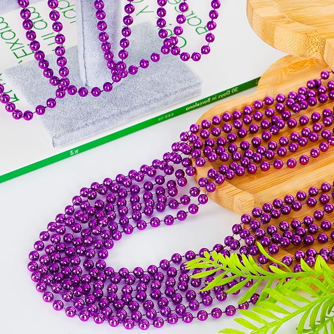 120PCS Mardi Gras Beads, Purple Bead Necklace Party Favors, 33" Holiday Halloween Necklaces Party Parade Throw Accessories, Mardi Gras Halloween Wedding Birthday Celebrations Decorations Bulk
