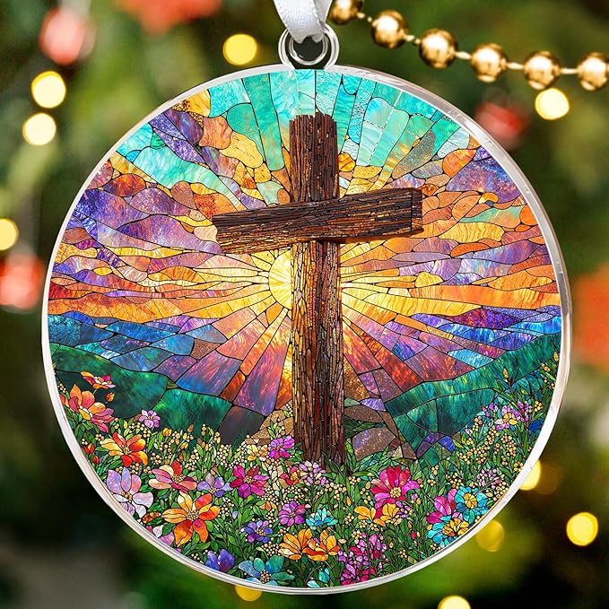 HEXMOZ Christian Easter Gifts, Religious Gifts for Women, Men, Church - Cross Ornaments for Christmas Tree - Religious Christmas Ornaments Cross Hang Acrylic Ornament Home Decoration