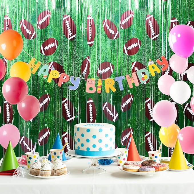 Football Party Decorations Photo Booth Prop, 2 Pcs 3.3x6.6 ft Foil Fringe Curtain Backdrop for Sports Party, Football Themed Decoration
