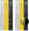 2 Pack 3.2x8.2 Feet Silver Black and Gold Tinsel Foil Fringe Curtains Streamers Backdrop for Bridal Baby Shower Wedding Engagement Birthday Graduation Bachelorette Holiday Party Decorations