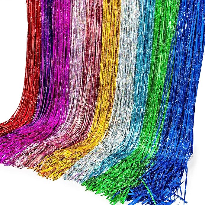 BRAVESHINE 1 Purple 1 Pink Streamers Party Backdrop - 3.2 ft x 8.2 ft Tinsel Foil Fringe Curtains for Valentines/Hunters/Girl/Women/Birthday/Engagement/Bridal Shower/Bachelorette Decorations