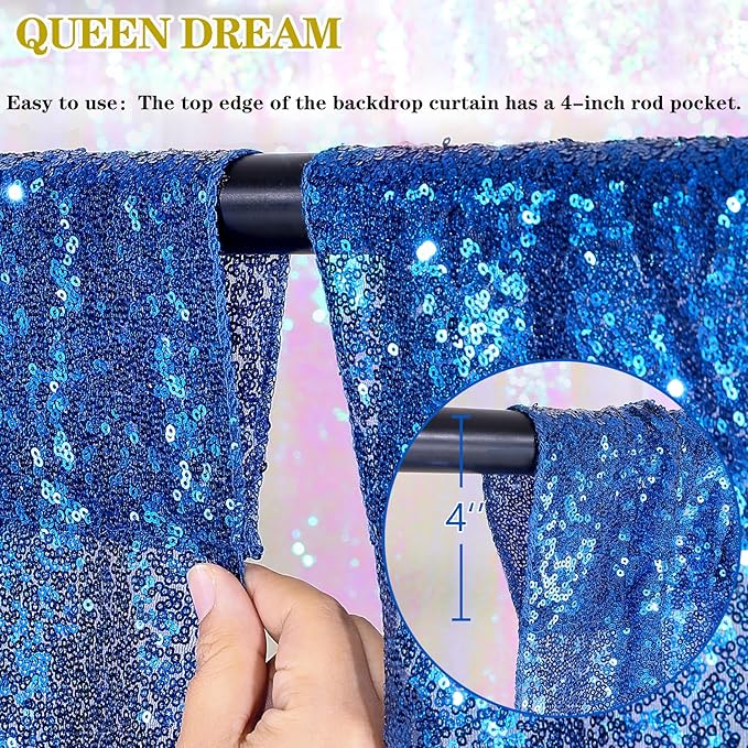 Royal Blue Curtain Panels Sequin Backdrop 6 Pieces 2ftx8ft Sparkly Curtain for Birthday Bridal Shower Theme Decorations