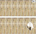 12 Pack Champagne Gold Foil Curtain Backdrop 3.2ft x 6.6ft Metallic Tinsel Fringe Backdrop Curtains Streamer Photo Booth for Birthday Engagement Bachelorette Christmas Holiday Party Décor