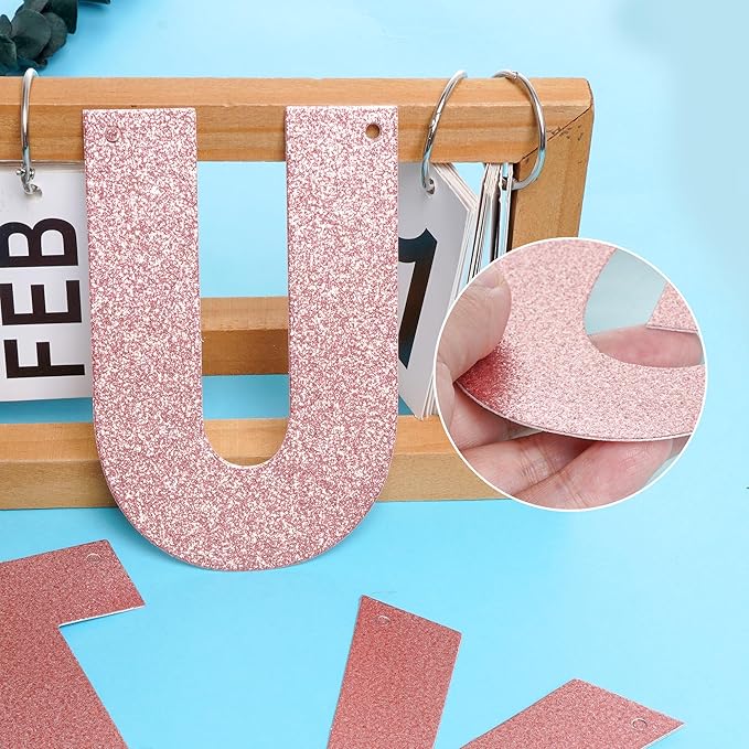 DIY Banner Kit with Letters Glitter Banner Letters Customizable Birthday Banners Graduation Banner Custom Party Hanging Banner for Graduation Wedding Party Baby Shower Decoration(Rose Gold)