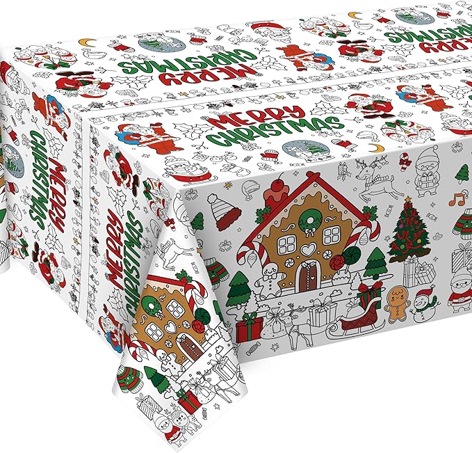 OHOME Christmas Coloring Tablecloth - Christmas Decor & Table Decor | Kids Crafts & Party Favors, 54" x 88"