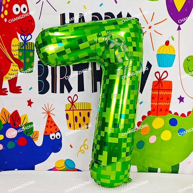 40 inch giant Green pixel miner game number 2 balloon Large mining theme foil balloon 0-9 Suitable for pixel game parties children's birthdays party anniversary celebrations baby shower decoration