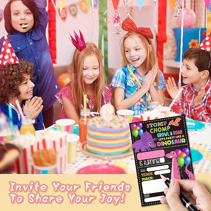 DETIHO 4" x 6" Dinosaur Theme Birthday Party Invitation Cards With Envelopes - Let's Party Like Dinosaur Chalkboard Party Invitation - 20 Sets - E27