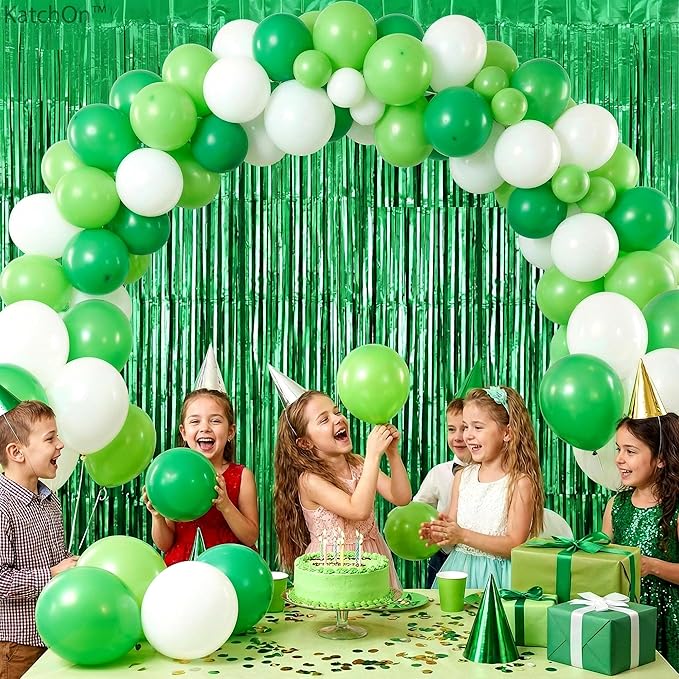 KatchOn, Green Streamers - 3.2x8 Ft, Pack of 2 | Green Backdrop for Dinosaur Birthday Decoration | Door Streamers for Jungle, Safari Party, Cinco De Mayo Decorations | Graduation Decorations 2026