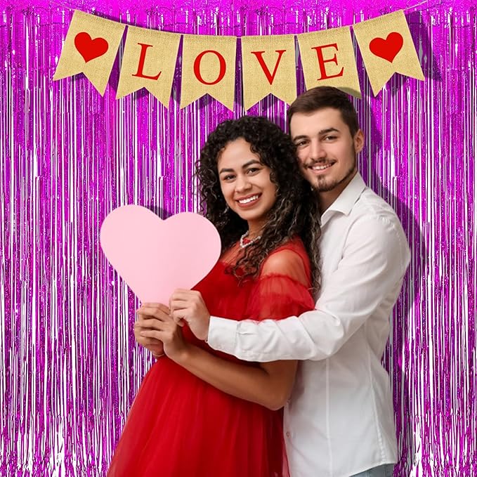 BRAVESHINE Hot Pink Tinsel Foil Fringe Curtains - 2Pcs 3.2x8.2ft Metallic Party Streamers Backdrop for Valentines Girl Birthdays Bridal Shower Bachelorette Engagement Hawaiian Luau Party Decorations