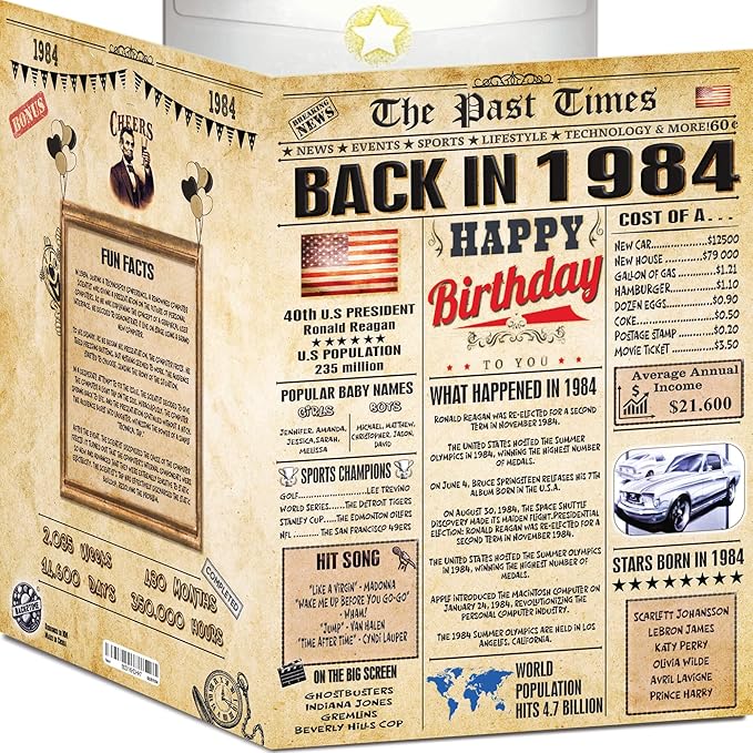 42nd Birthday Card for Women Men - Back In 1984 Newspaper - 42 nd Happy BIRTHDAY card - 42 birthday gift for Her Him - JUMBO size - 42nd birthday decorations Dad Mom - Best gifts for 42 year old