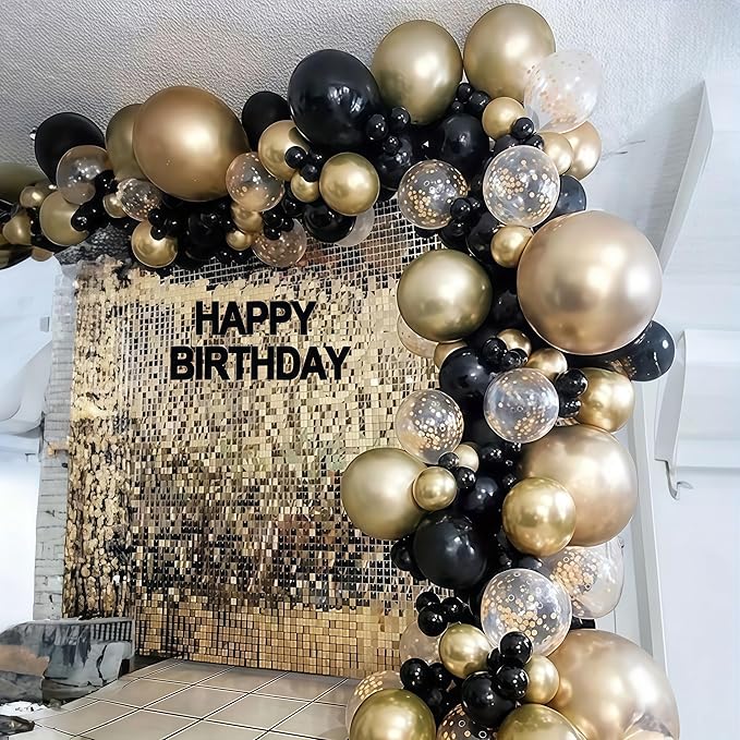 Black White Gold Balloons, 12 Inch 35PCS Black and White Balloon with Metallic Gold Confetti Balloons for Graduation New Years Wedding Retirement Bridal Baby Shower Birthday Party Decorations