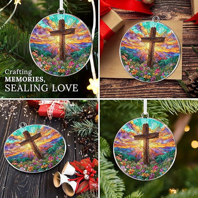 HEXMOZ Christian Easter Gifts, Religious Gifts for Women, Men, Church - Cross Ornaments for Christmas Tree - Religious Christmas Ornaments Cross Hang Acrylic Ornament Home Decoration