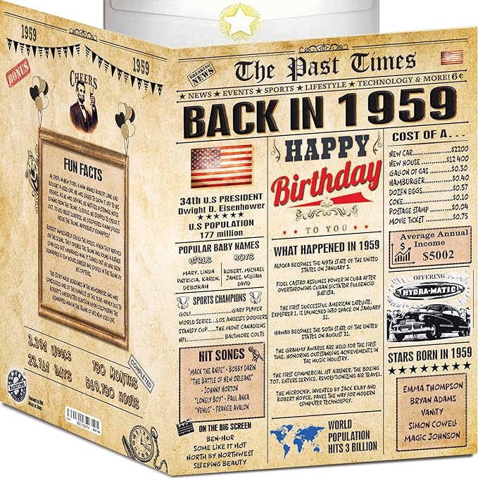 67th Birthday Card for Women Men - Back In 1959 Newspaper - 67 th Happy BIRTHDAY card - 67 birthday gift for Her Him - JUMBO size - 67th birthday decorations Dad Mom - Best gifts for 67 year old