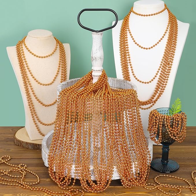 100PCS Mardi Gras Beads, Orange Bead Toy Necklaces Party Favors, 33" Necklaces Costume Accessories, Festival Parade Throw Accessories Mardi Gras Halloween Wedding Celebrations Decor