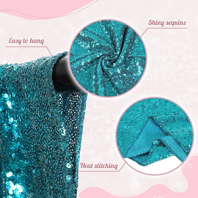 PartyDelight Teal Sequin Backdrop 10x10ft - High Density 3mm Shimmer Sequin Background with 4-Inch Rod Pocket, Sparkly Photography Curtain for Wedding, Gala, Stage & Large Event Decor