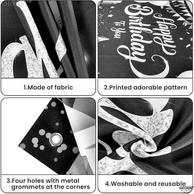 KatchOn, Silver Happy Birthday Banner - Large, 72x44 Inch | Happy Birthday Decorations for Men, Women, Boys and Girls | Birthday Backdrop For Silver Party Decorations