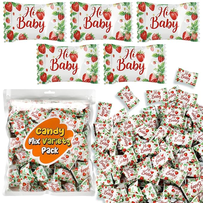 Naucoos Strawberry Baby Shower Candy - 26.5 oz. Bag - 150 Individually Wrapped Hard to Soft Mints It's a Girl Red Candy for Baby Shower Gender Reveal Party Favors Recovery Goodie Bags