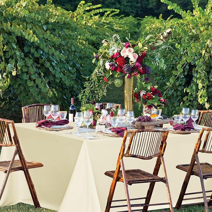 sancua Beige Tablecloths for 8 Foot Rectangle Tables, 8 Pack - Washable Polyester Fabric Table Cloth for Wedding Party, Birthday, Banquet Reception, 60x120 Inch