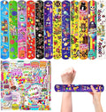 74PCS Happy Birthday Slap Bracelets&Stickers Birthday Theme 24PCS Slap Bracelets 50PCS Stickers Party Favors Basket Bag Filler School Prizes Gifts Party Favors Bulk