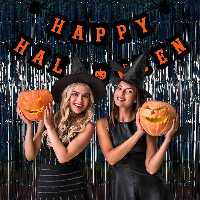 Melsan Black Tinsel Backdrop Streamers, Black Foil Fringe Curtains 3.2 ft x 8.2 ft for Halloween New Year Graduations Birthday Party Photo Booth Props Decorations, 2 Pack