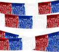 4 Packs 10 Feet Long Foil Fringe 4th of July Garland Memorial Day USA Red White Blue Independence Day Tinsel Metallic Patriotic Wall Hanging Banner for Car Parade Floats Garden Decorations