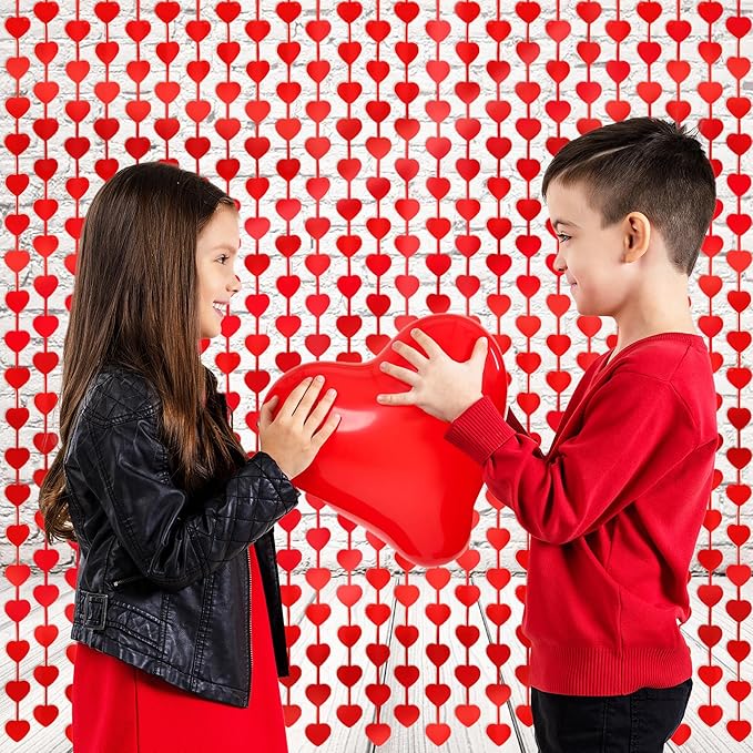 Valentines Day Decorations, 4 Pack Valentines Day Backdrop Garland, Red Heart Foil Fringe Tinsel Backdrop Streamer for Wedding Anniversary Birthday Valentines Party Decor