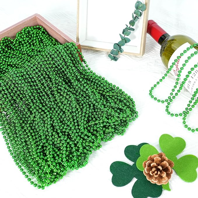 SHAOQINLIN 144 PCS St. Patrick's Day Bead Necklaces, Green Mardi Gras Christmas Beads, 33'' Green Party Beads for St. Patricks Day, Mardi Gras, Christmas, Carnival Party Favors
