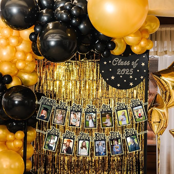PartyHooman Graduation Photo Banner K-12, Kindergarten to 12th Grade for Middle/Junior, High/Senior Graduation Decorations 2026 | Class of 2026 Party Decorations |Pictures Party Supplies (Pre-strung)
