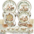 300Pcs Woodland Baby Shower Party Supplies - Serves 50 Guests, Safari Jungle Animal Party Decorations Include Plates and Napkins, Cups, Straws, Forks