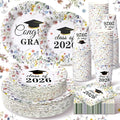 Hsei 250 Pcs Wildflower Graduation Disposable Plates and Napkins Floral Congrats Grad Disposable Tableware Set for 50 Guests Wildflower Paper Plates Napkins Cups for Girls Nurses Graduation Party