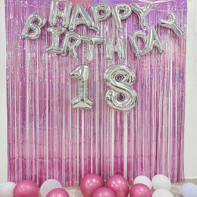 BRAVESHINE Pink Streamers Tinsel Foil Fringe Curtains - 2Pcs 3.2x8.2ft Party Backdrop for Easter/Unicorn/Baby/Graduation/Girl/Women/Princess/Birthday/Bridal Shower/Bachelorette/Engagement Decorations