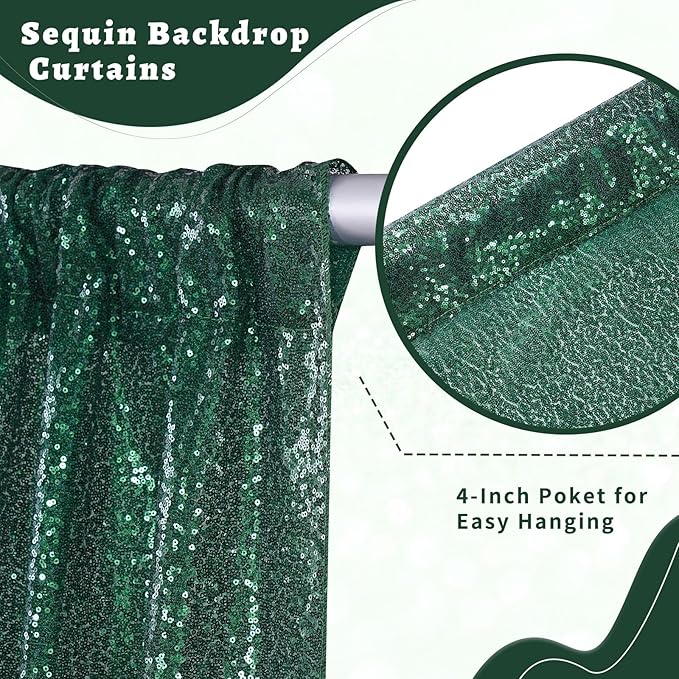 B-COOL Sequin Backdrop Curtains 2 Packs 2ftx8ft Emerald Green Sparkle Backdrop Fabric Glitter Backdrop for Party Ceremony Wedding Birthday Decoration