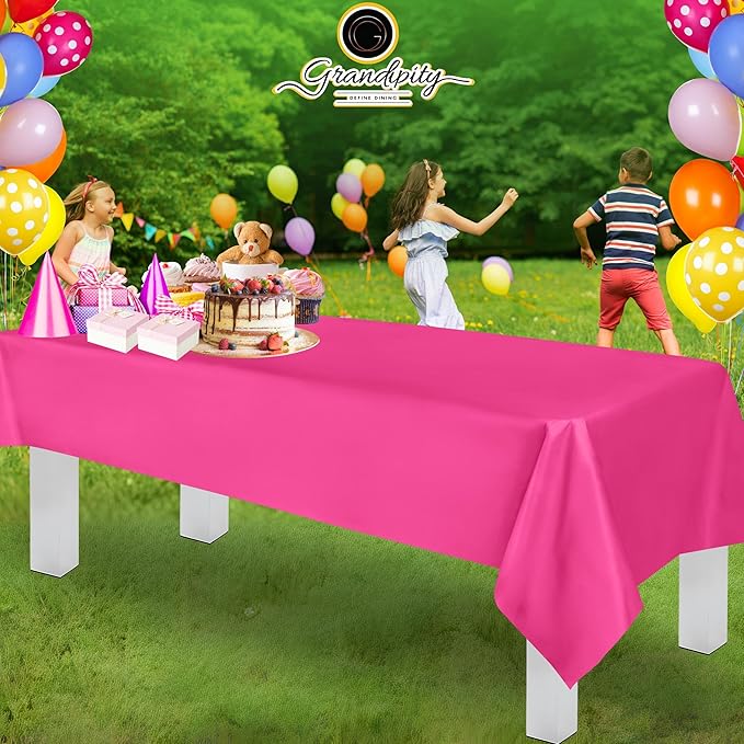 Grandipity 12 Pack Premium Disposable Plastic Tablecloth 54 Inch. x 108 Inch. Decorative Rectangle Table Cover - Hot Pink