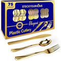 75 Pieces Heavy Duty (Gold) Plastic Silverware Set, Disposable Cutlery Set, Great for Parties, Weddings, and Catering, Flatware Utensils Included: 25 Forks, 25 Spoons, 25 Knives, Stock Your Home