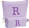 Initial Makeup Bag Set for Women - Personalized Travel Pouch, Portable Cosmetic Bag Make up Kit Pouch | Travel Essentials Cute Makeup Bag Birthday Gifts for Women, Purple Letter R