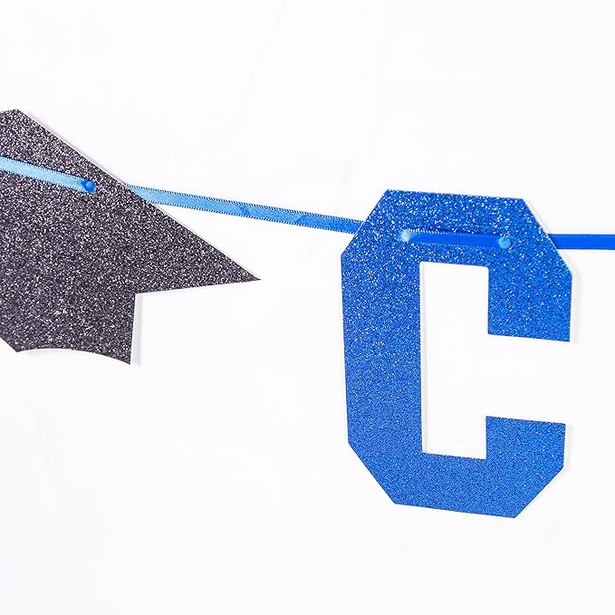Gexolenu Blue Class of 2025 Graduation Theme Party Decoration Banner, Congrats Grad, Black Glitter Graduation, 2026 Black Congratulations Grad Party Decorations