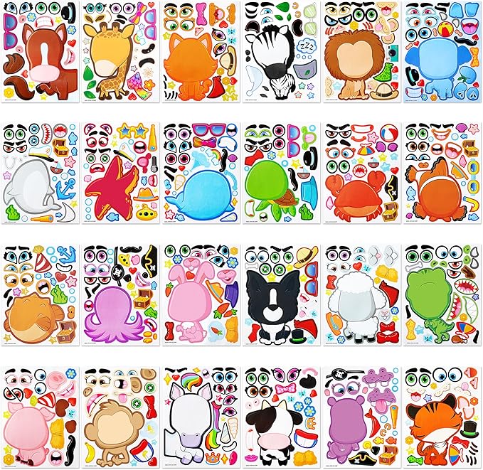 JOYIN 24 Sheets 9"x6" Make a face Stickers for Kids, Make Your Own Stickers with Unicorn, Dinosaur, Sea and Safari Animals, Party Favors Kids Crafts, Goodie Bags Stuffers Classroom Activities