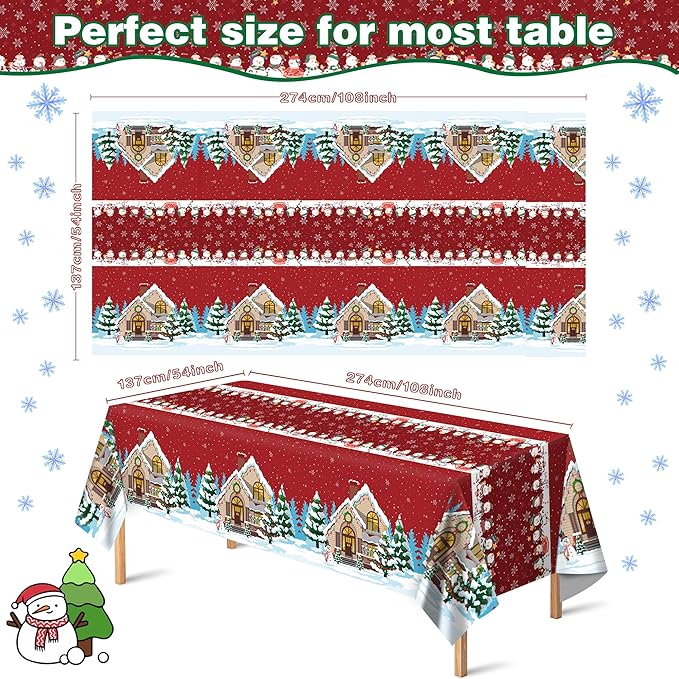 OHOME Christmas Party Decorations | Snowman Plastic Tablecloth for Christmas Decorations Indoor Outdoor Outside - Xmas Party Favors Supplies for Table Decor Backdrop Banner,2 Pack
