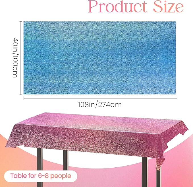 Pink & Purple & Blue & Black Holographic Tablecloth, 40" x 108", Valentine's Day & Birthday Party Decor, Iridescent Plastic Table Cloth for Halloween & Baby Showers