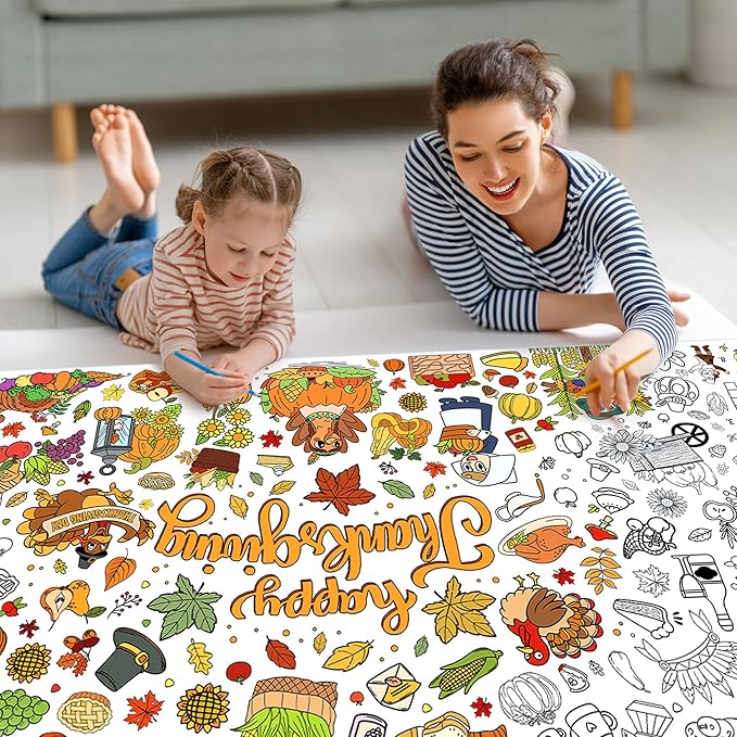 BCCSNNM Thanksgiving Giant Coloring Poster,Thanksgiving Crafts Paper Tablecloth DIY Drawing Blank Tablecover for Home Activity Party Supplies 31.5 x 72 Inch