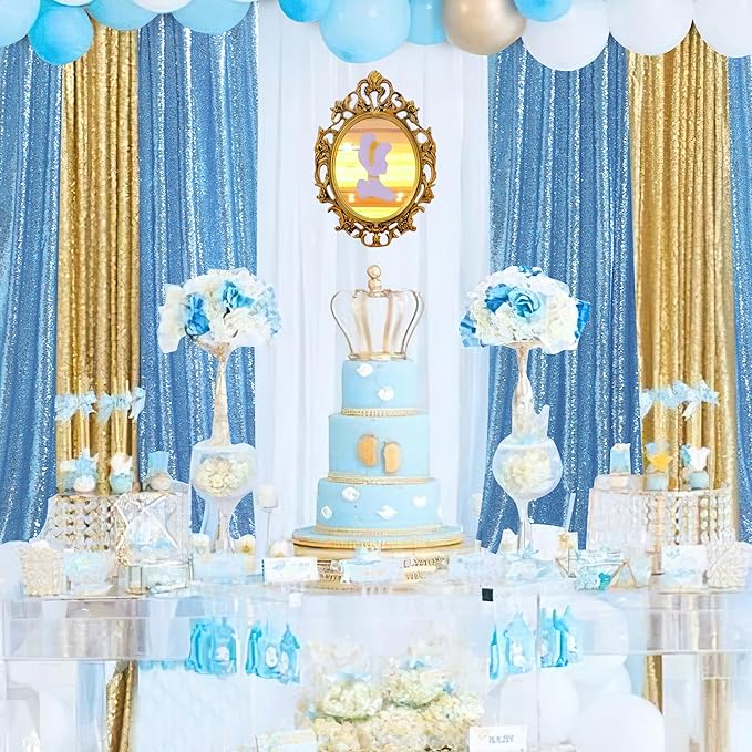B-COOL Baby Blue Sequin Backdrop Curtains 2 Packs 5ftx8ft Baby Shower Sparkle Backdrop Fabric Glitter Background Drapes for Party Baby Shower Birthday Decoration