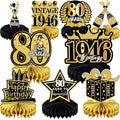 9 Pcs 80th Birthday Decoration for Men Women Happy 80th Birthday Honeycomb Centerpieces 80th Birthday Table Party Decorations Black and Gold Cheers to 80 Years Decor 1946 Birthday Party Favors