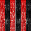 Black Red Fringe Curtain Party Streamers 2Pack 3.3 x 8.3 Ft Foil Fringe Backdrop Curtains for Birthday Wedding Bridal Baby Shower Holiday Tinsel Streamers Black Party Decorations Door Streamers
