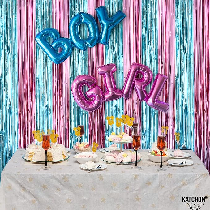 KatchOn, XtraLarge Pink and Blue Streamers - 3.2 x 8 Ft, Pack of 2 | Pink and Blue Streamers for Gender Reveal Decorations | Streamer Backdrop for Baby Shower, Unicorn, Mermaid Birthday Decorations