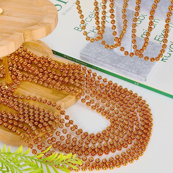 120PCS Bead Necklace, Orange Bead Necklaces Party Favors, 33" Round Beads Halloween Necklaces Bulk, Festival Parade Throw Accessories for Mardi Gras Halloween Wedding Celebrations Decorations