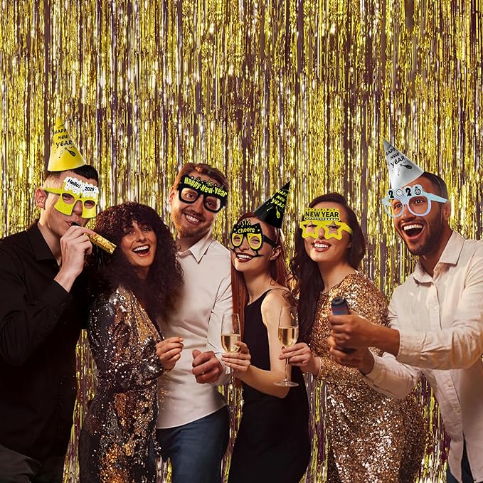 New Years Eve Party Supplies 2026 - Happy New Year Party Supplies Kit for 50 Guests, Including Hats, Glasses, Les, Beads, Squakers, a Backdrop and a Banner, Great New Yeras Decorations