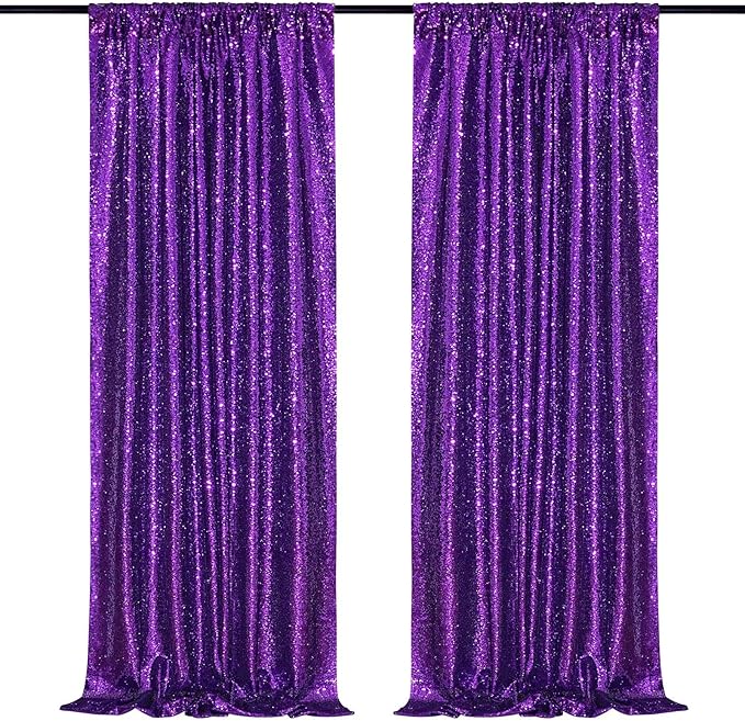 B-COOL Purple Sequin Backdrop Curtains 2 Packs 2ftx8ft Sparkle Backdrop Fabric Glitter Backdrop for Party Ceremony Wedding Birthday Decoration